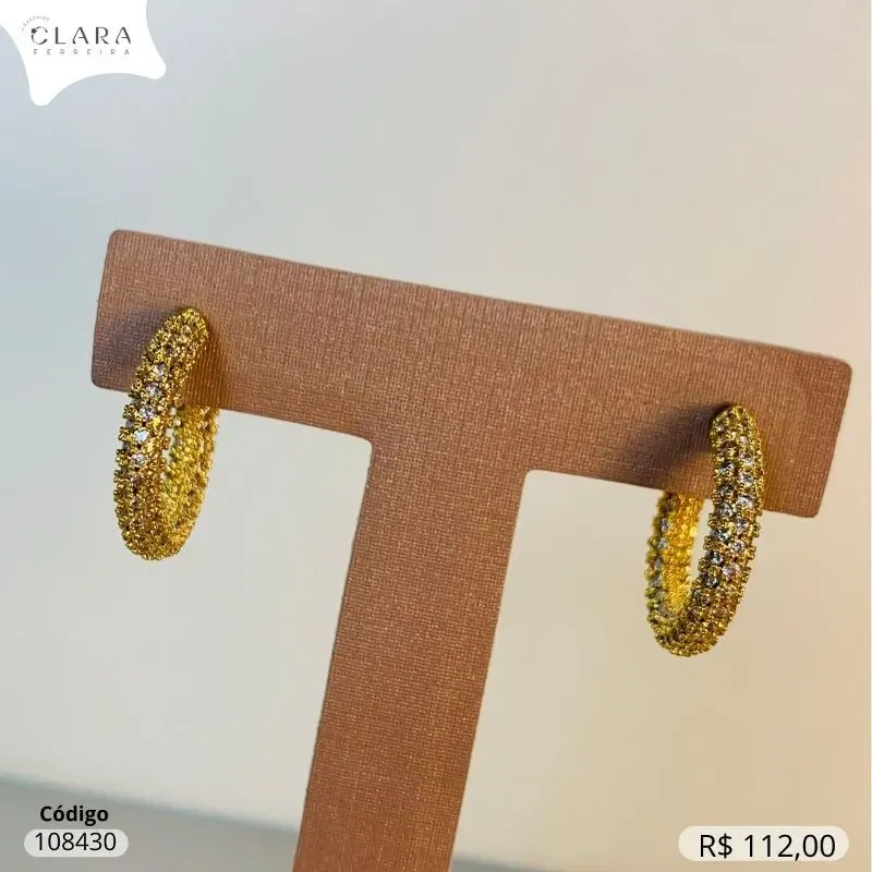 BRINCO ARGOLA 5 FILEIRAS MICROZIRCONIAS - 22X3MM - Dourado