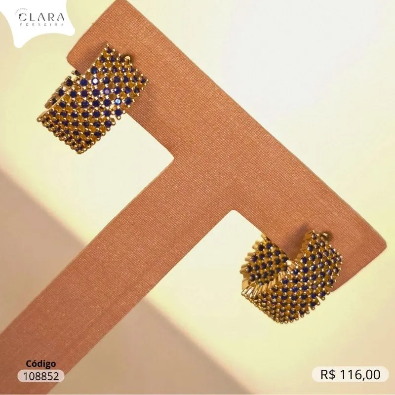 BRINCO ARGOLA CLICK 7 FILEIRAS MICROZIRCONIAS VAZADAS C/ LADO DE DENTRO E LADO DE FORA MICROZIRCONIAS - 18X9MM - Dourado