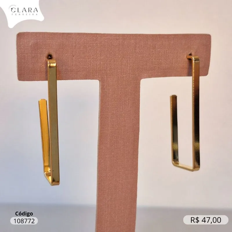 BRINCO ARGOLA QUADRADA C/ FIO CHAPA QUADRADA  - 39X2MM - Dourado