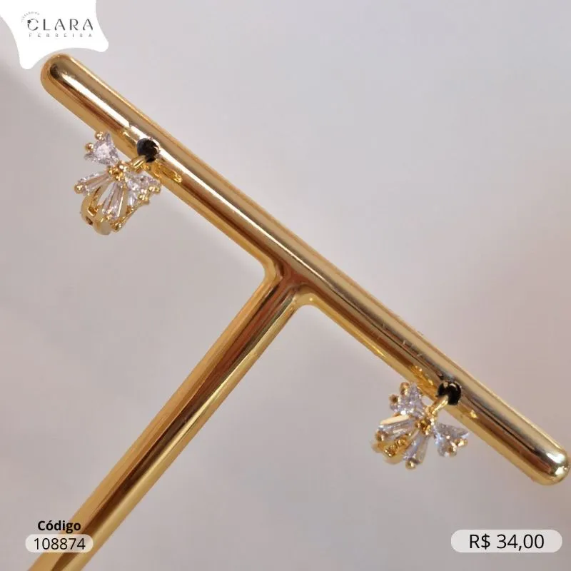 BRINCO ARGOLINHA CLICK C/ LAÇO 8MM ZIRCONIAS TRAPEZIO  - 10X3MM - Dourado