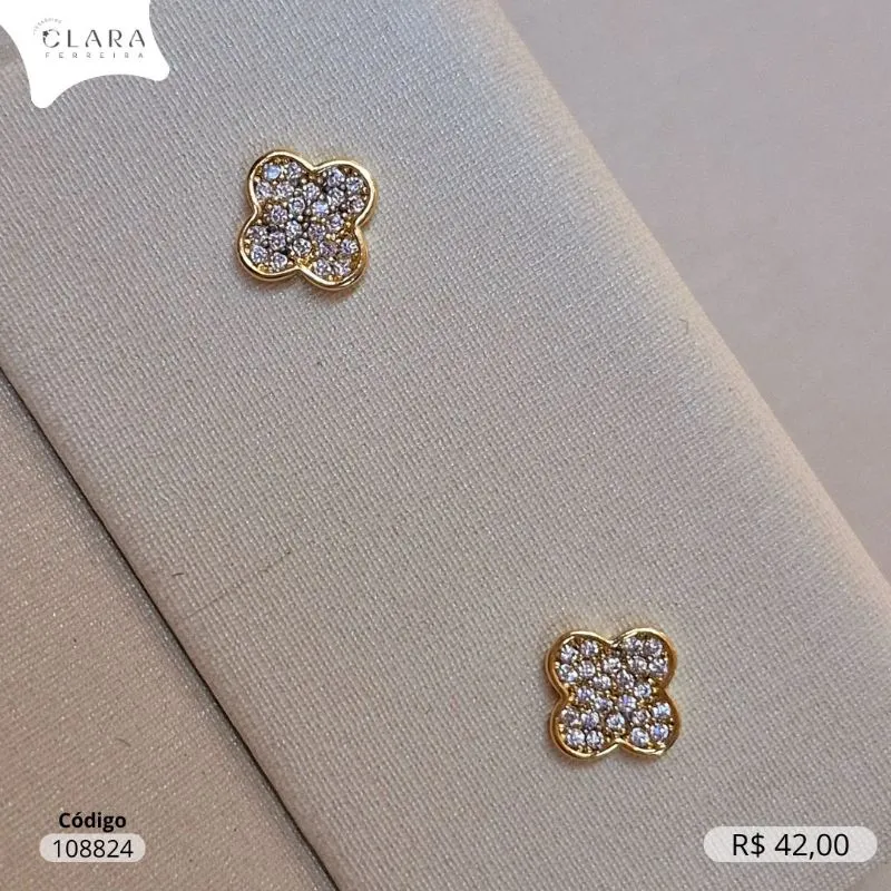 BRINCO TREVO VAN CLEEF ALHAMBRA MICROZIRCONIAS - 7MM - Dourado