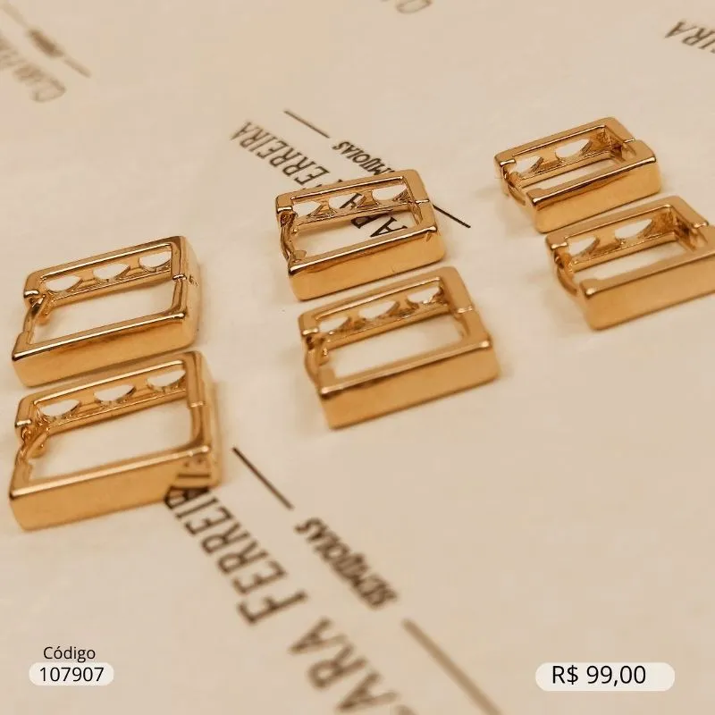 BRINCO TRIO ARGOLINHA CLICK QUADRADA LISA  - 14, 12 E 11X3MM - Dourado